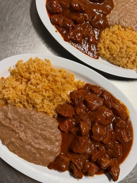 Enchiladas plate with rice and beans